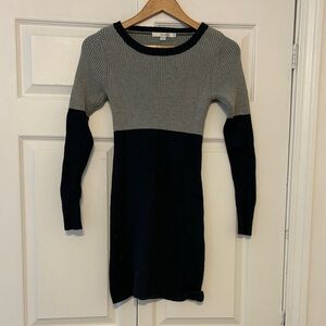Boden Gray and Navy Long Sleeve Sweater Dress